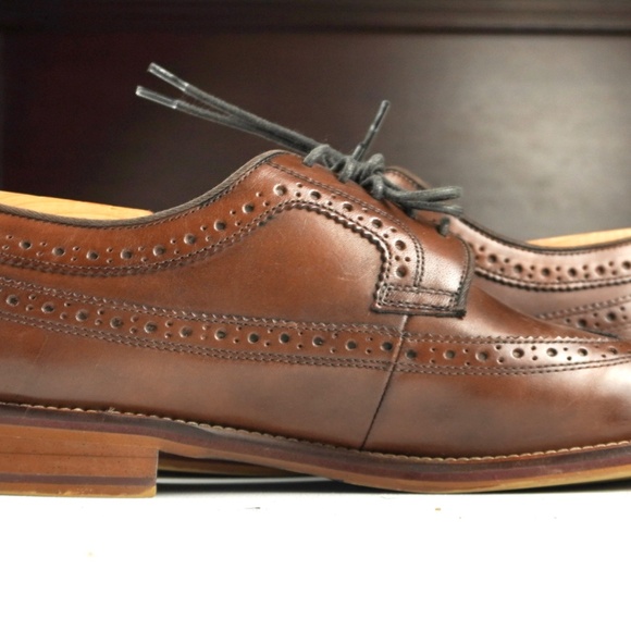 Johnston Murphy Men 10.5 Conard Mahogany Calf Skin Wingtip Oxford Shoes Cap Toe - Picture 11 of 16